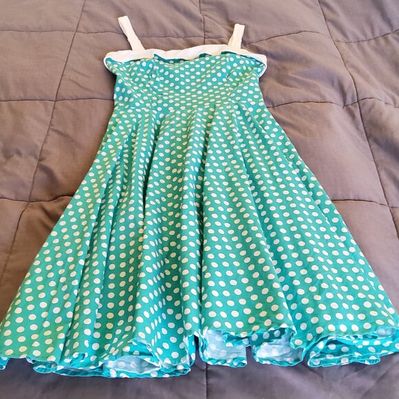 Pinup Couture Medium teal and white polka dot dress EUC - Picture 2 of 15